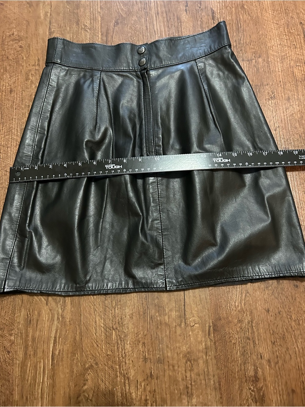 Vintage Leathercraft Process Black Genuine Leather Mini Skirt High Waist XS S - Picture 5 of 6